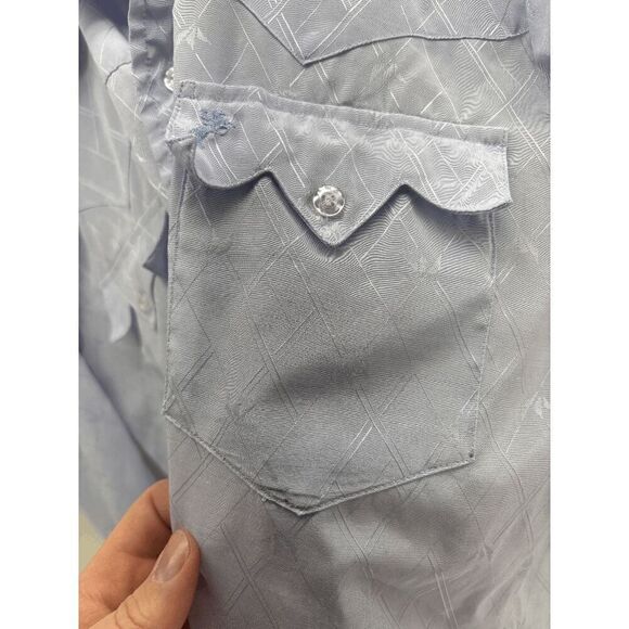 Prior Imperial Westerns Shirt Men Medium 15.5 Purple Text Pearl Snap Flap Pocket - Picture 2 of 5
